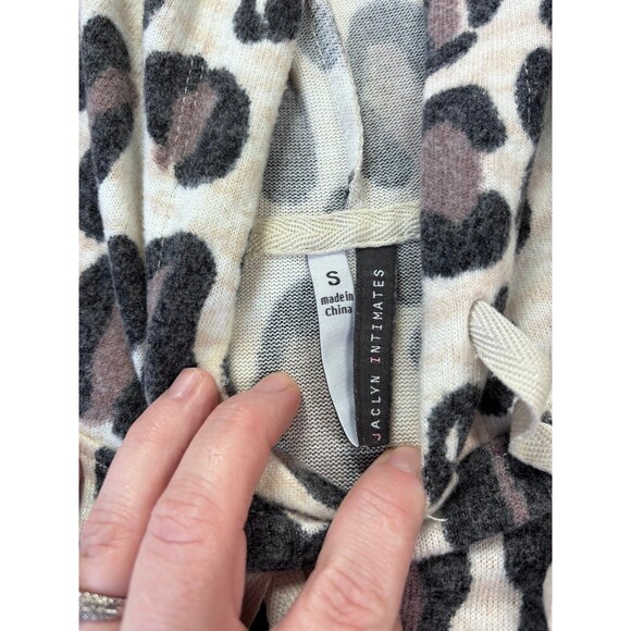 Jaclyn Intimate Brown Soft Leopard Print Drawstring Hooded Sweater size small - Picture 3 of 6